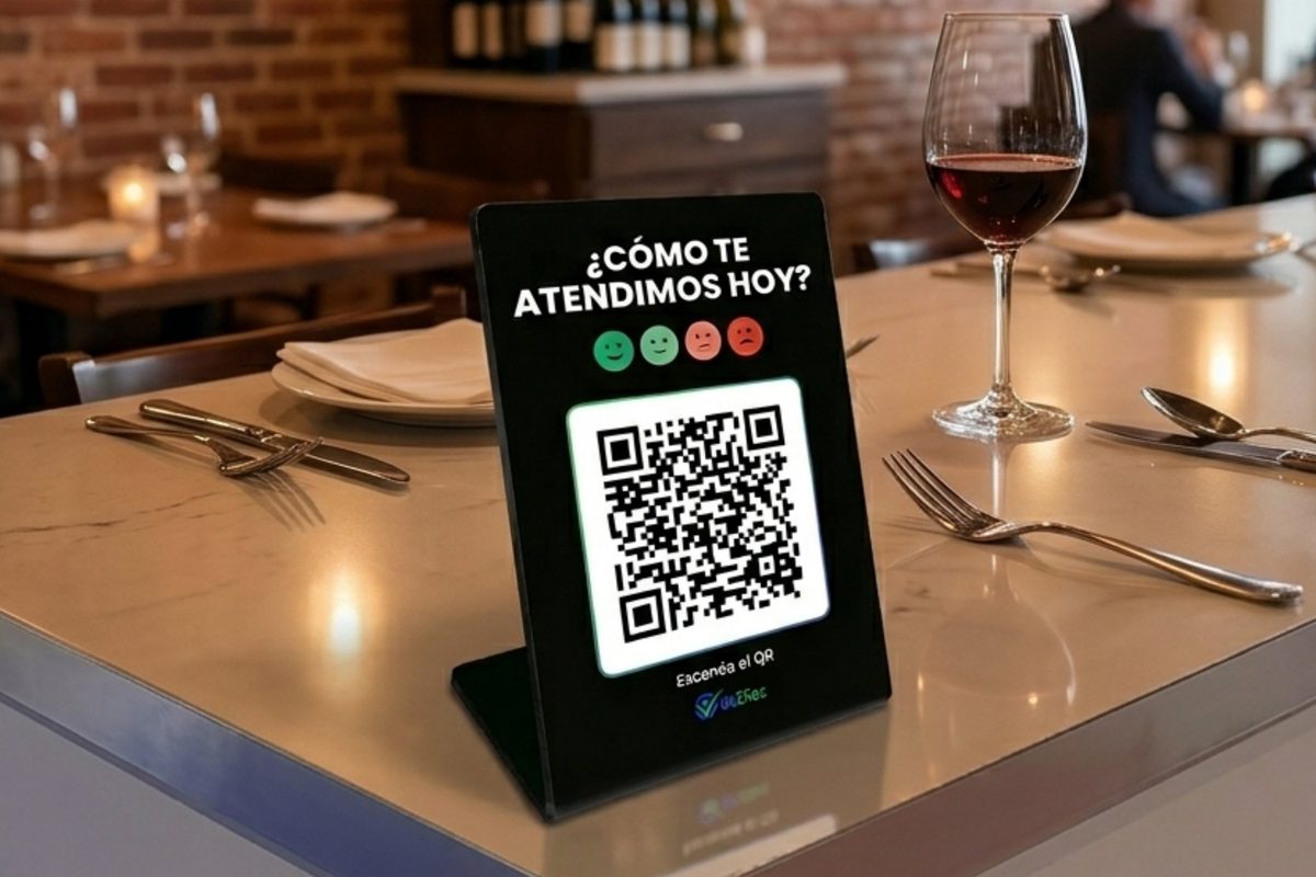Cartel QR DeDiez en mesa de restaurante